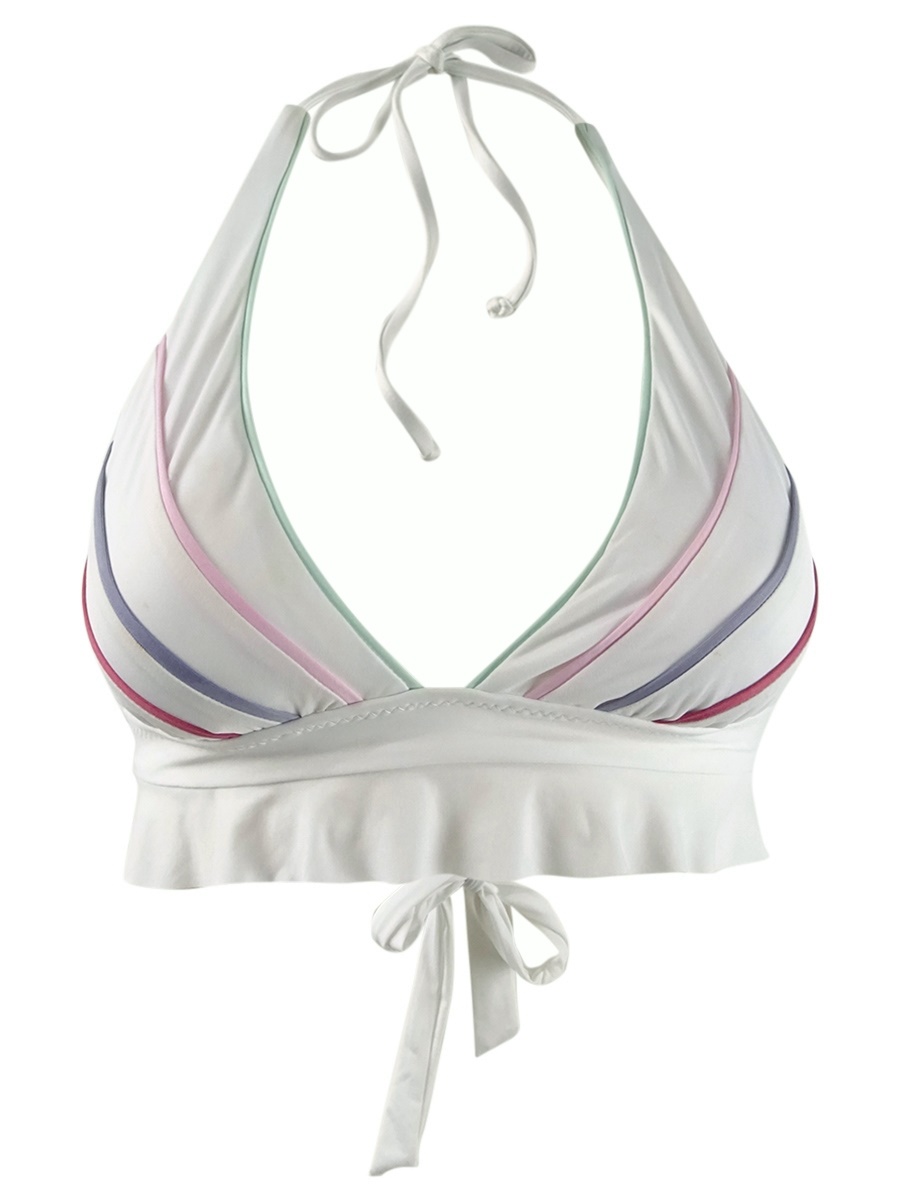 Soluna White Total Eclipse Ruffled Halter Bikini Swimsuit Set L For